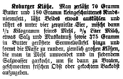 Koburger Klöße nach einem Rezept aus dem Jahr 1890