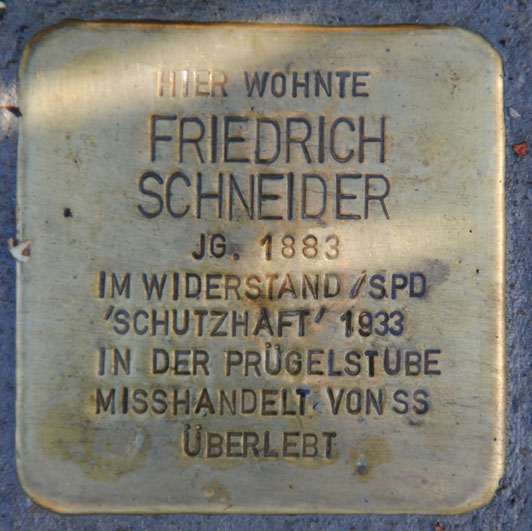 Stolperstein für Friedrich Schneider, Baumschulenweg 9