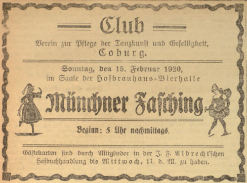 Zeitungsanzeige zum Münchner Fasching 