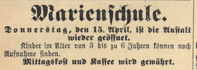 Zeitungsartikel zu den Öffnungszeiten der Marienschule