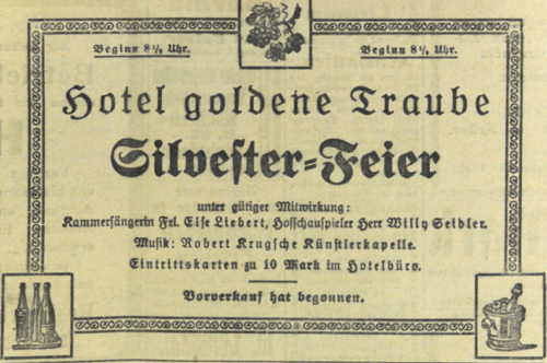 Zeitungsanzeige zur Silvester-Feier